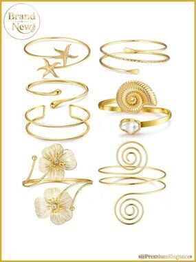 7 Piece Gold Arm Cuff Set Women Statement Adjustable Upper Arm Cuff Bracelet